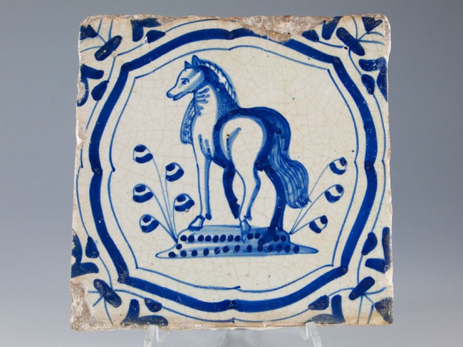 antique Delft pottery horse tile
