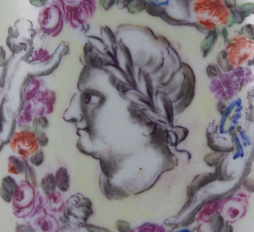 Detail of an antique Philip Christian Liverpool porcelain tankard