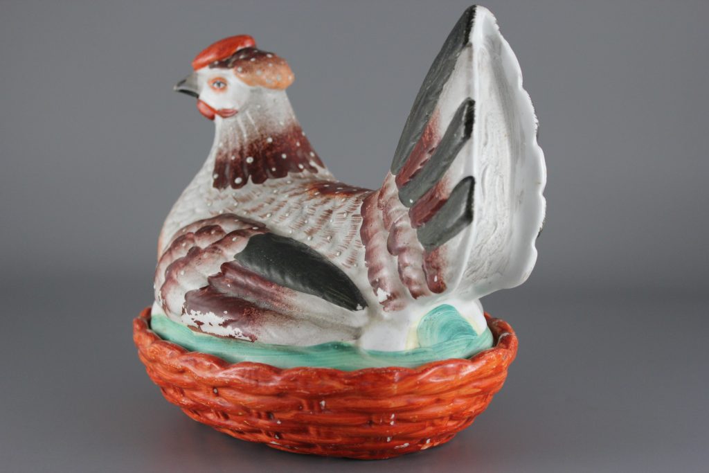 Staffordshire hen on nest